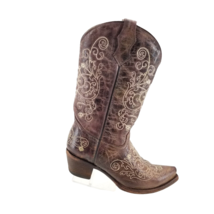 Teens Corral Brown Leather Embroidered Snip Toe Western Cowgirl Boots Si... - £65.90 GBP