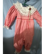Vintage BRYAN Girl One-Piece Romper 12 Mos Plaid Holiday Lace Trim Tie-Back - $491.21 MXN