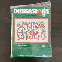 1981 Dimensions Crewel Merry Christmas Kit #8002 20" x 14" Frame Size NEW VTG - $62.89