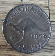 1958 PENNY AUSTRALIAN PRE DECIMAL QUEEN ELIZABETH II COIN - $6.31