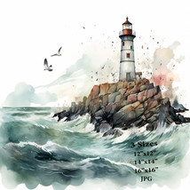  Light House Birds Rocks Waves Printable Wall Art Digital Download Home Decor  - £3.95 GBP