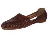 Womens Authentic Mexican Huarache Leather Sandals Woven Dark Cognac #1123 - £28.37 GBP
