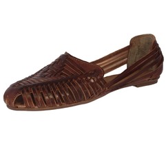 Womens Authentic Mexican Huarache Leather Sandals Woven Dark Cognac #1123 - £27.87 GBP