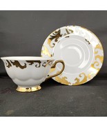 EUC Ciroa Luxe Fiori Silver Metallic Scroll Teacup Saucer Swirl Fine Por... - $33.91 CAD