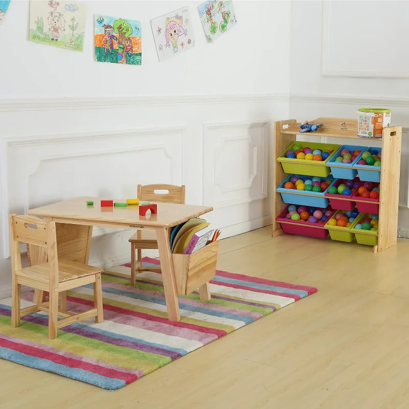 KRAND Kids Solid Wood Table and 2 Chair Set with Storage Desk and Chair ... - $239.81