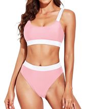 Tempt Me Women Pink White Two Piece High Waisted Bikini Swimsuit XL - $154.67 MXN Tempt Me Women Pink White Two Piece High Waisted Bikini Swimsuit XL - $154.67 MXN