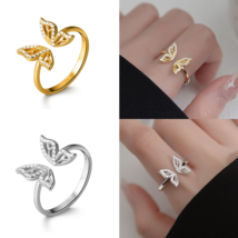 Luxury 925 Sterling Silver Zircon Hollow Butterfly Adjustable Ring (Size 7-9) - £31.96 GBP