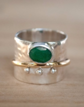 Emerald Ring Meditation Spinner Spinning Anxiety Hammered thick Spinner Band - £42.31 GBP