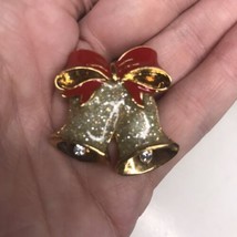 Vintage Christmas Bells Brooch Glitter And Enamel Nina Ricci For Avon Nr - £7.56 GBP