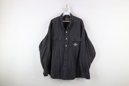 Vtg 90s Harley Davidson Mens 2XL Distressed Spell Out Chamois Cloth Button Shirt - $59.35