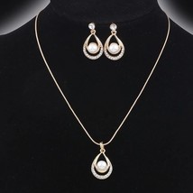 Valentine Day Gifts Gold Color Simulated  Water Drop Crystal Pendant Necklace Ea - £16.95 GBP