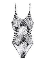 Victoria&#39;s Secret PINK Black and White Palm Print L One-piece Body Suit ... - £23.29 GBP