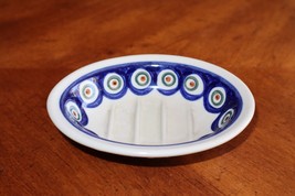 HANDMADE Polish Pottery Dpt Peacock Eye Pattern Oval Soap Dish 5.5&quot;x4.25&quot; - £8.16 GBP