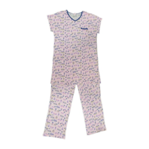 Hanes Women&#39;s Butterfly Printed T-Shirt And Pant pajama set Size L Color Pink - £42.81 GBP