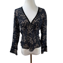 BANANA REPUBLIC Silk Chiffon Black Print 3/4 Sleeve Top Size S - £17.94 GBP