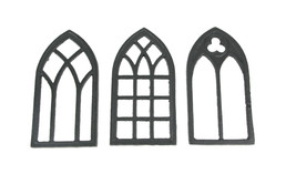 Set of 3 Black Cast Iron Gothic Cathedral Window Design Kitchen Trivets - $38.60