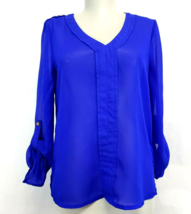 dizzy lizzy royal blue Blouse womens size S chiffon rolled-up sleeve Top - £8.03 GBP