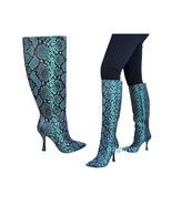 Snake Print Boots Blue / Teal - Tall Boots Size 5.5 Gianni Bini Lennoxe - £33.04 GBP