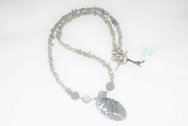Gray Mother of Pearl and Gemstone Necklace - £27.49 GBP