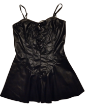 Women&#39;s Black PU Leather Short Lace-Up Front Babydoll Lingerie Dress - S... - £13.01 GBP