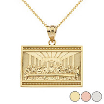 14k Solid Gold Jesus The Last Supper by Leonardo da Vinci Pendant Necklace  - £415.54 GBP+