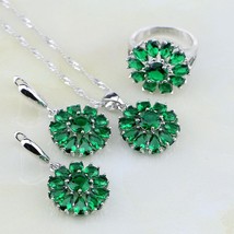 Green Emerlad White Australian Crystal 925 Silver Jewelry Sets For Women Wedding - £19.60 GBP