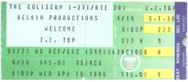 Vintage Zz Top Ticket Stub Aprile 16 1986 Richfield Colosseo Cleveland Ohio - £36.15 GBP