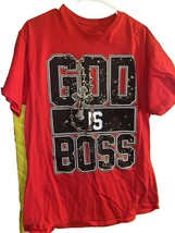 Hard Ten God Is Boss Red Short Sleeve T Shirt Size Large - $11.88