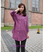 Japan Checker Boyfriend Relaxed Pocket Button Down Tunic Shirt! Pink&amp;Blue - €9,66 EUR