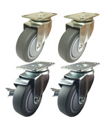 4&quot; X 1-1/4&quot; Non Marking Rubber Wheel Casters (A1) - 4 Swivels With 2 Bra... - $66.99