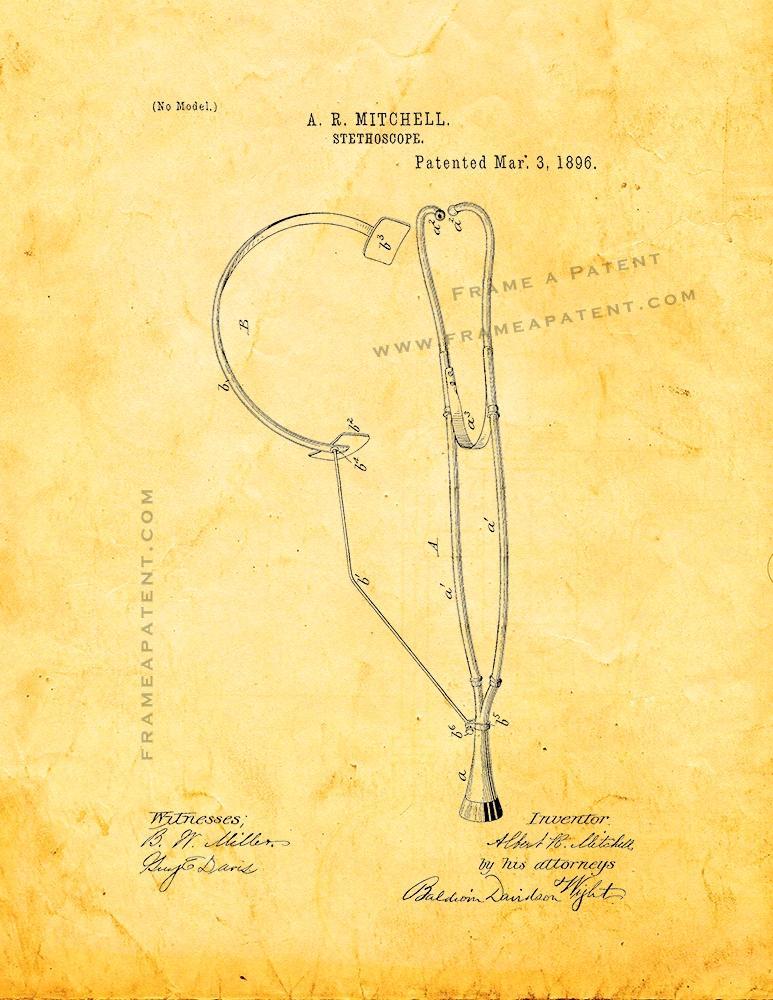 Stethoscope Patent Print - Golden Look