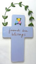 Friends Are Blessings Cross Art Wall Plaque Sandra Magsamen Roses Leaves... - $19.34