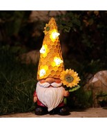 Solar Lighted Sunflower Bee Harvest Garden Gnome Light Outdoor Statue Ho... - $638.36 MXN