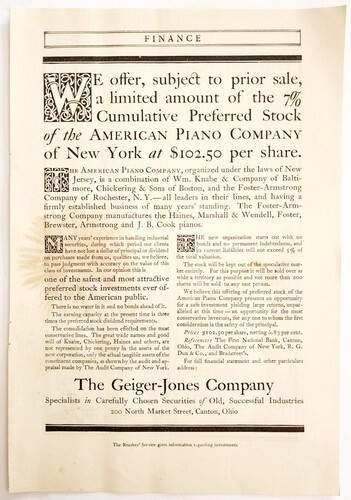 Geiger Jones Investments American Piano 1908 Advertisement Finance Money DWNN25 Item image 2