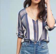 Women’s cloth &amp; stone Anthropology Chambray striped V neck Blouse Button... - £17.34 GBP
