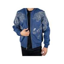 Mens Platini Bamber Jacket with Lion Rhinestone Design Zip up BMJ8133 Blue image 7