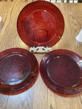 3 Vintage  Luminarc Arcoroc Glass Ruby Red 10” Dinner Plates France - £20.40 GBP