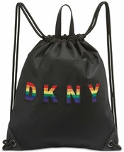 DKNY Pride Embossed Logo Drawstring Backpack Bag Crossbody Black MSRP $1... - $49.00