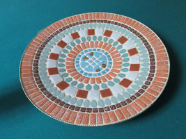 BRASS AND MAJOLICA MOSAIC TRAY ROUND 14&quot; * - £50.68 GBP