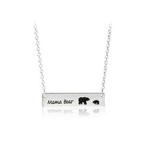 Mom Mama One Baby Bear Bar Silver Necklace Mother Grizzly for Mother's day gift - $7.91
