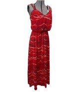 Vintage Maxi Dress Sleeveless Red Print M Quadrille Italy 70s 80s Stretch - $658.79 MXN
