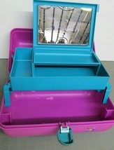 Vintage Caboodles Purple &amp; Teal w/Mirror Makeup Cosmetic Travel Case #2622 - £16.81 GBP