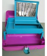 Vintage Caboodles Purple &amp; Teal w/Mirror Makeup Cosmetic Travel Case #2622 - £16.47 GBP