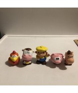 Vintage 5 Pcs Toy People Farmer Pig Horse Cow Chicken Plastic Farm Props - $18.04 CAD