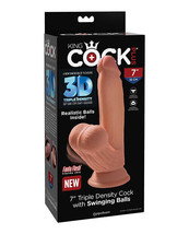 King Cock Plus 7&quot; Triple Density Cock W/swinging Balls - Tan - $63.92