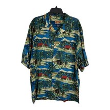 Pussers Mens Shirt Button Up Size Large Blue Hawaiian Floral Short Sleev... - $24.09