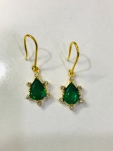Anniversary Gift ,Hook Wires Earring, French Lock , Natural Emerald, Dark Green  - £435.64 GBP
