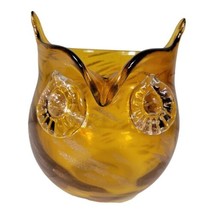 Vintage Pier 1 6&quot; Tall Amber Handblown Glass Owl Decorative Vase - £45.44 GBP