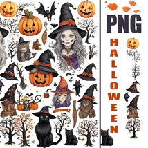 Halloween Witch Png/Cat Png Sublimation Design/Spooky Pumpkin Png - £1.58 GBP