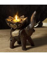 Thai Hand-Carved Wooden Elephant Candle Holder, Lotus Flower Design Arom... - $391.54 CAD